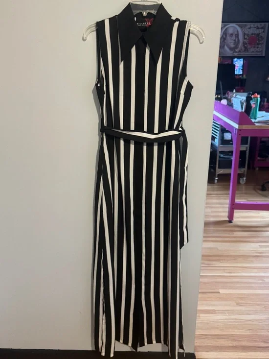 Killstar Black and White Vertical Stripe Maxi Dress - Picture 4 of 12